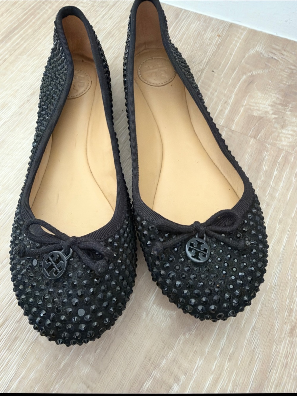 Tory Burch Black Crystal-Embellished Ballet Flats